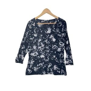 Semantiks Floral Mesh Top XL Black White Whimsygoth 3/4 Sleeve Blouse